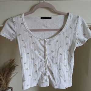 Brandy Melville White Floral Button-Down Shirt